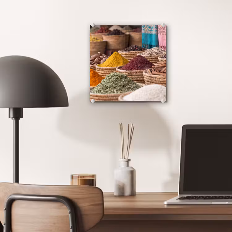 Glass Print - Herbs - Baskets - Oriental - Kruiden - Manden - Oosters plexiglas 5mm klein