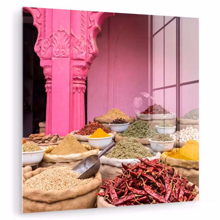 Glass Print - Herbs - Market - Pink - Kruiden - Markt - Roze plexiglas 5mm klein