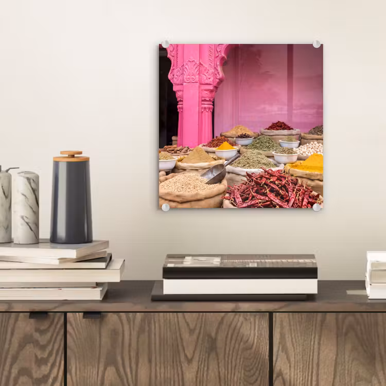 Glass Print - Herbs - Market - Pink - Kruiden - Markt - Roze plexiglas 5mm klein