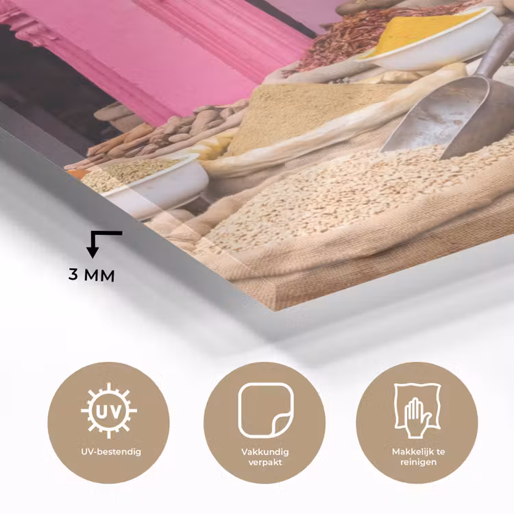 Glass Print - Herbs - Market - Pink - Kruiden - Markt - Roze plexiglas 5mm klein