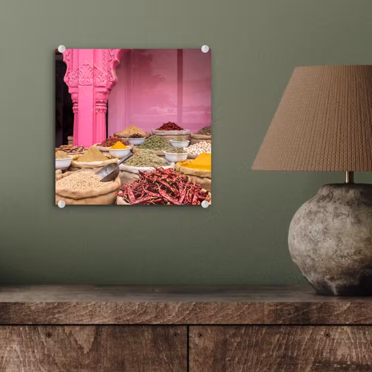 Glass Print - Herbs - Market - Pink - Kruiden - Markt - Roze plexiglas 5mm klein