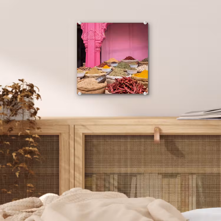 Glass Print - Herbs - Market - Pink - Kruiden - Markt - Roze plexiglas 5mm klein