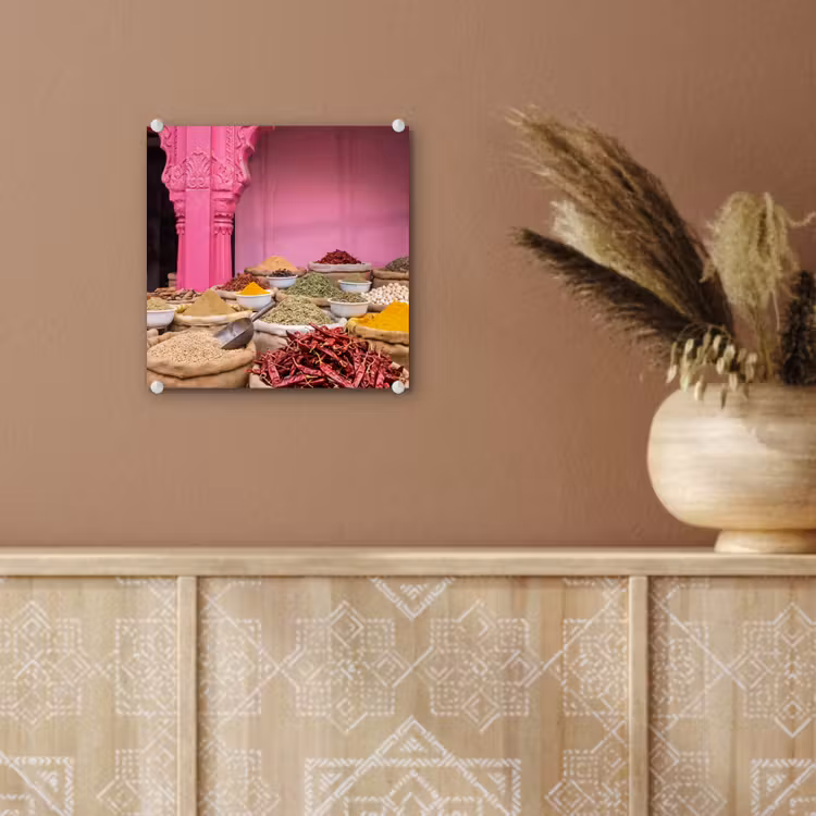 Glass Print - Herbs - Market - Pink - Kruiden - Markt - Roze plexiglas 5mm klein