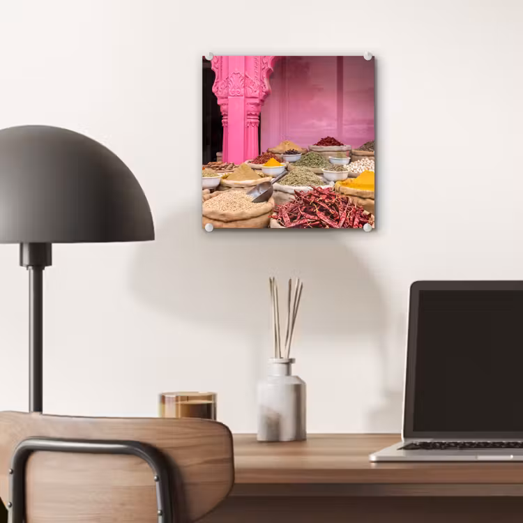 Glass Print - Herbs - Market - Pink - Kruiden - Markt - Roze plexiglas 5mm klein