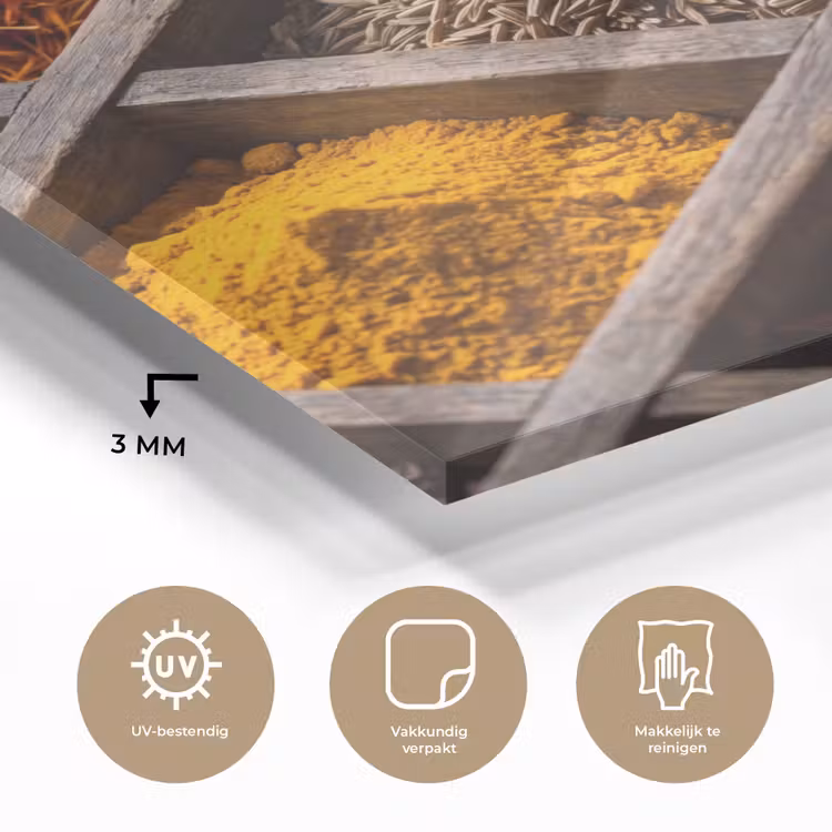 Glass Print - Herbs - Wood - Food - Kruiden - Houten - Eten plexiglas 5mm klein