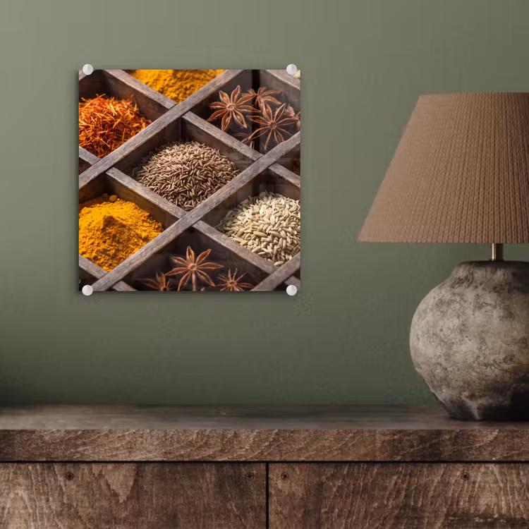 Glass Print - Herbs - Wood - Food - Kruiden - Houten - Eten plexiglas 5mm klein