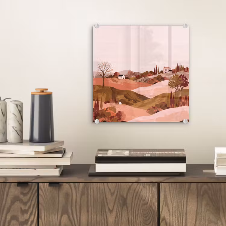 Heuvellandschap - Grafisch - Terracotta plexiglas 5mm klein -sfeer1