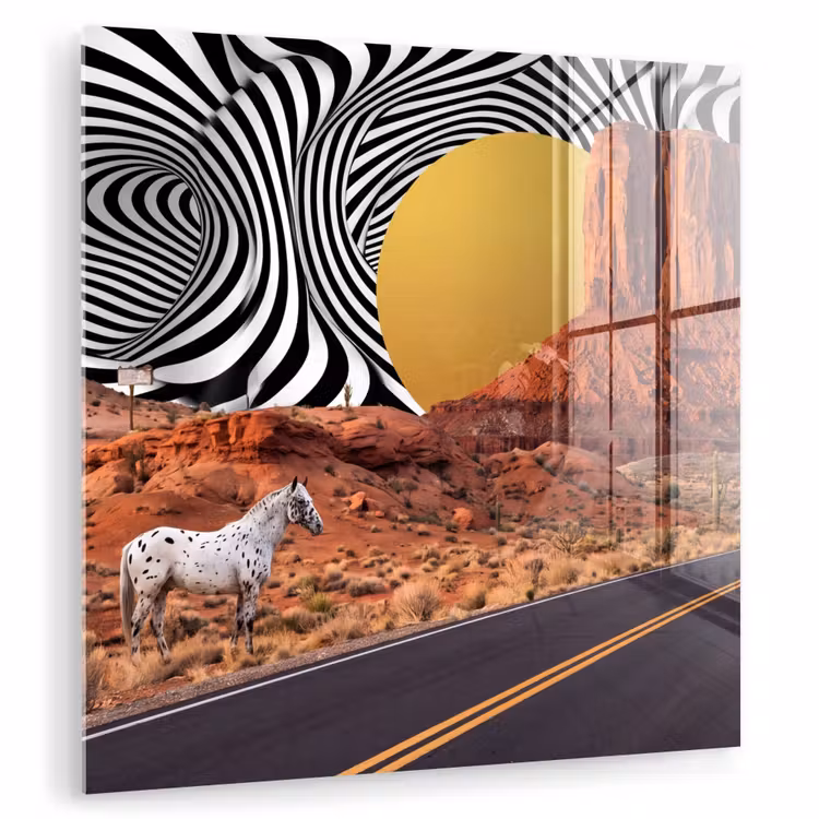 Glass Print - Horse - Desert - Nature - Paard - Woestijn - Natuur plexiglas 5mm klein
