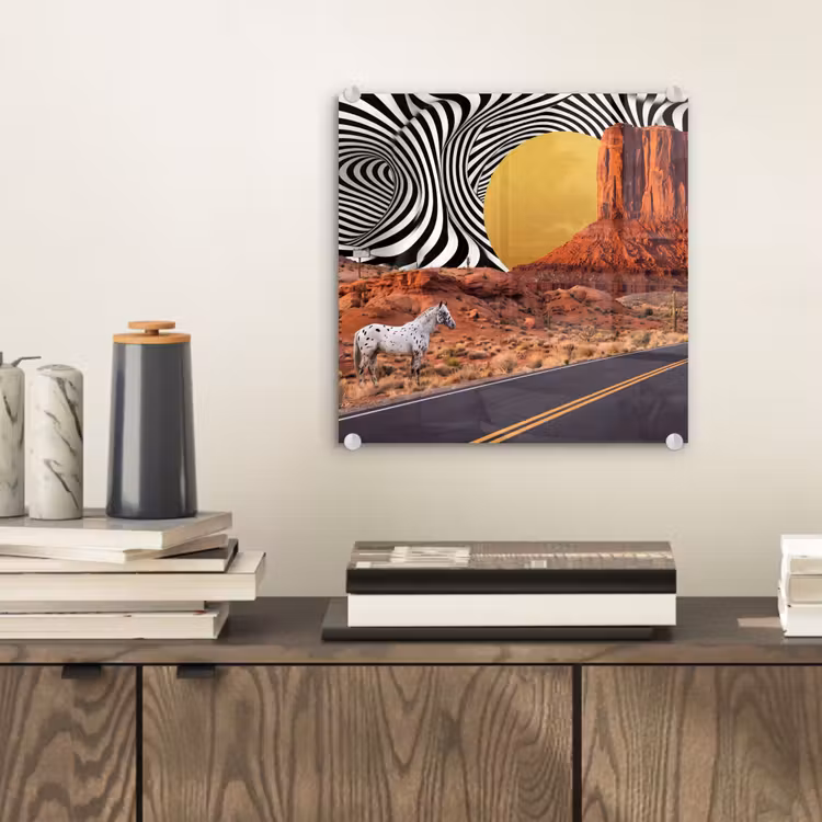 Glass Print - Horse - Desert - Nature - Paard - Woestijn - Natuur plexiglas 5mm klein