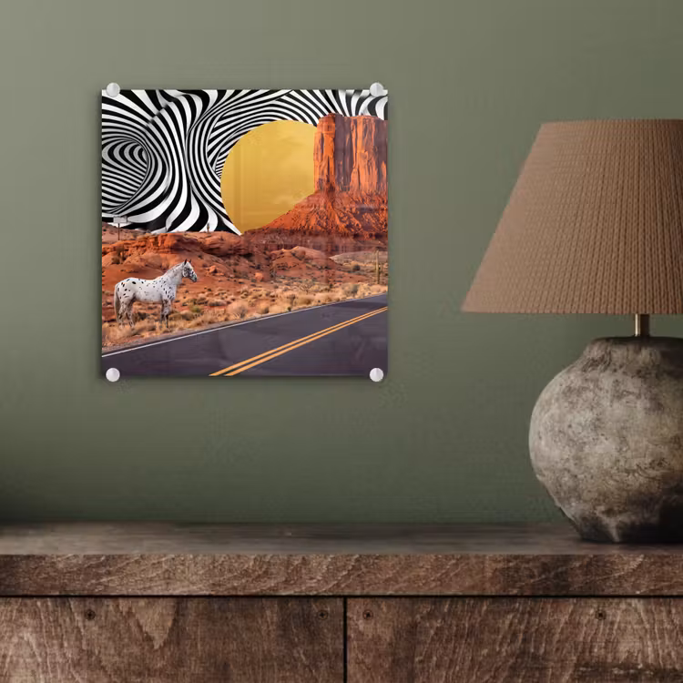 Glass Print - Horse - Desert - Nature - Paard - Woestijn - Natuur plexiglas 5mm klein
