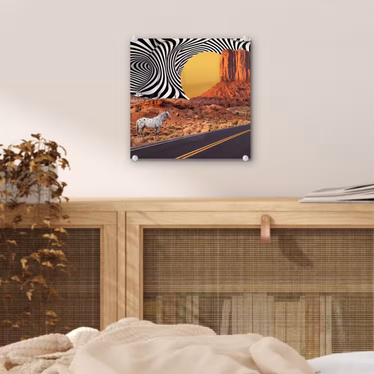 Glass Print - Horse - Desert - Nature - Paard - Woestijn - Natuur plexiglas 5mm klein