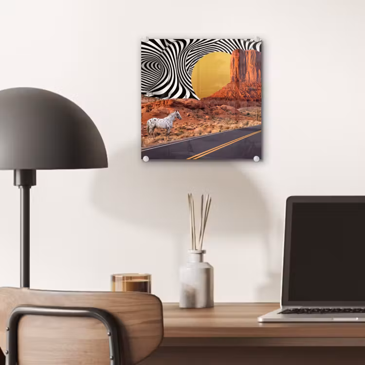 Glass Print - Horse - Desert - Nature - Paard - Woestijn - Natuur plexiglas 5mm klein