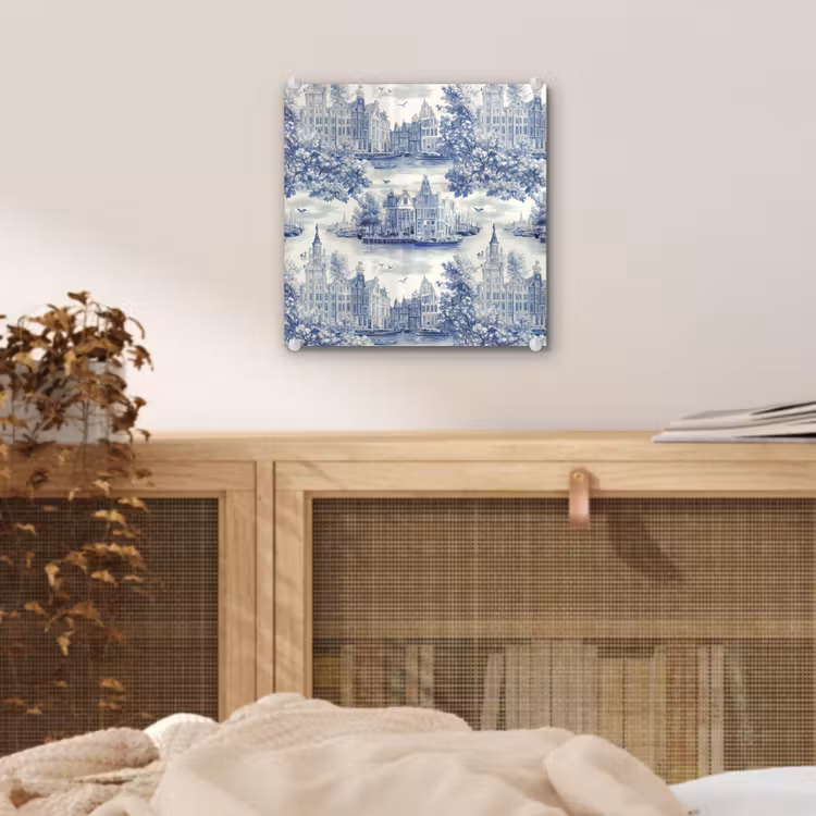 Huizen - Bomen - Water - Vogels - Blauw plexiglas 5mm klein 11 -sfeer4