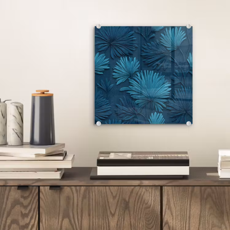 Bladeren - Reliëf - Patroon - Oceaanblauw - Modern plexiglas 5mm klein 11 -sfeer1