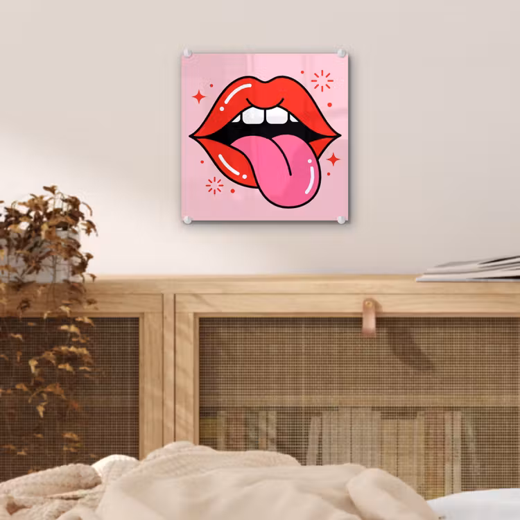 Lippen - Tong - Pop-art - Kleurrijk - Roze plexiglas 5mm klein -sfeer4