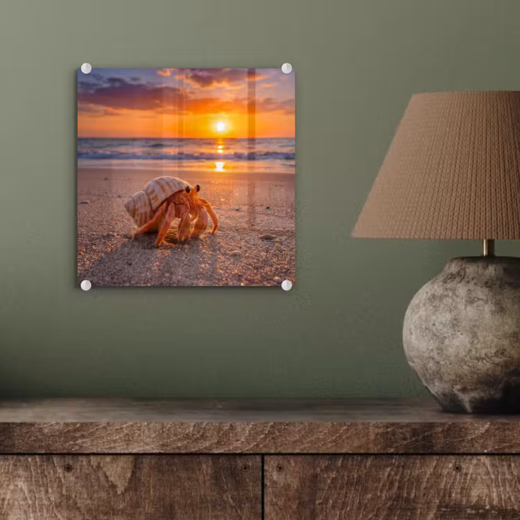 Kreeft - Strand - Natuur - Zonsondergang - Oranje plexiglas 5mm klein -sfeer3