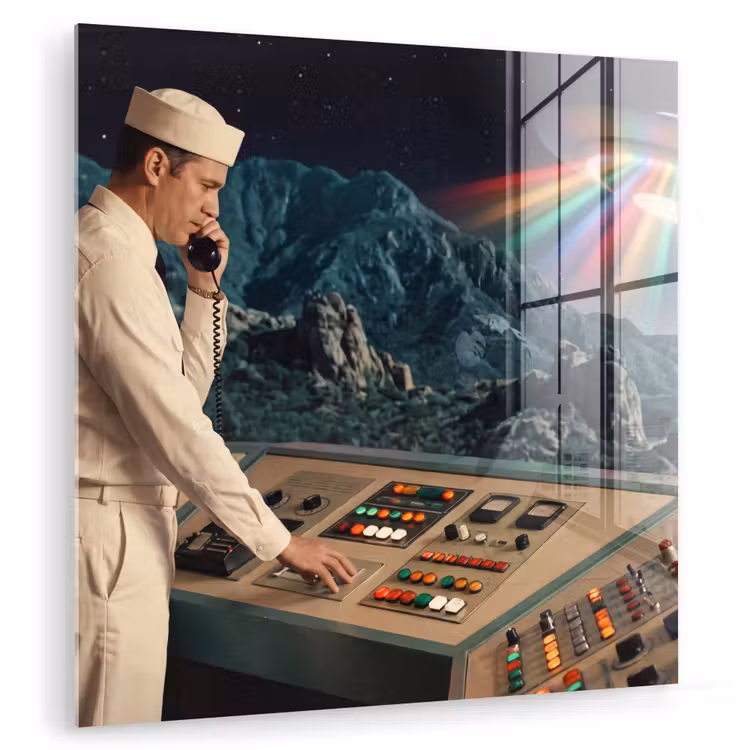 Glass Print - Man - Control Room - Beach - Man - Controlekamer - Strand plexiglas 5mm klein
