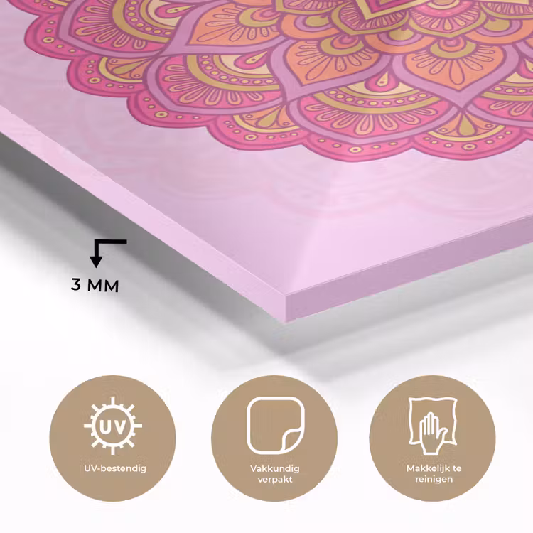 Mandala - Cirkel - Spiritueel - Oosters - Roze plexiglas 5mm klein -sfeer2