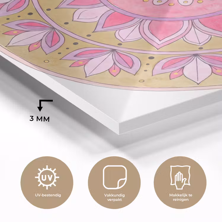 Mandala - Patroon - Kunst - Aquarel - Roze plexiglas 5mm klein -sfeer2