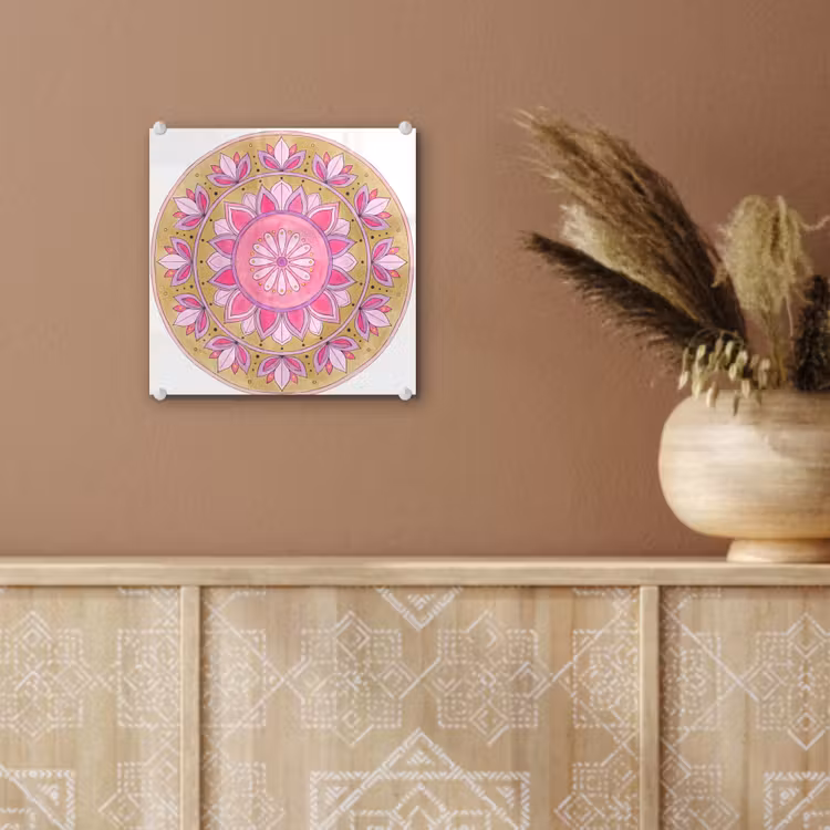 Mandala - Patroon - Kunst - Aquarel - Roze plexiglas 5mm klein -sfeer5