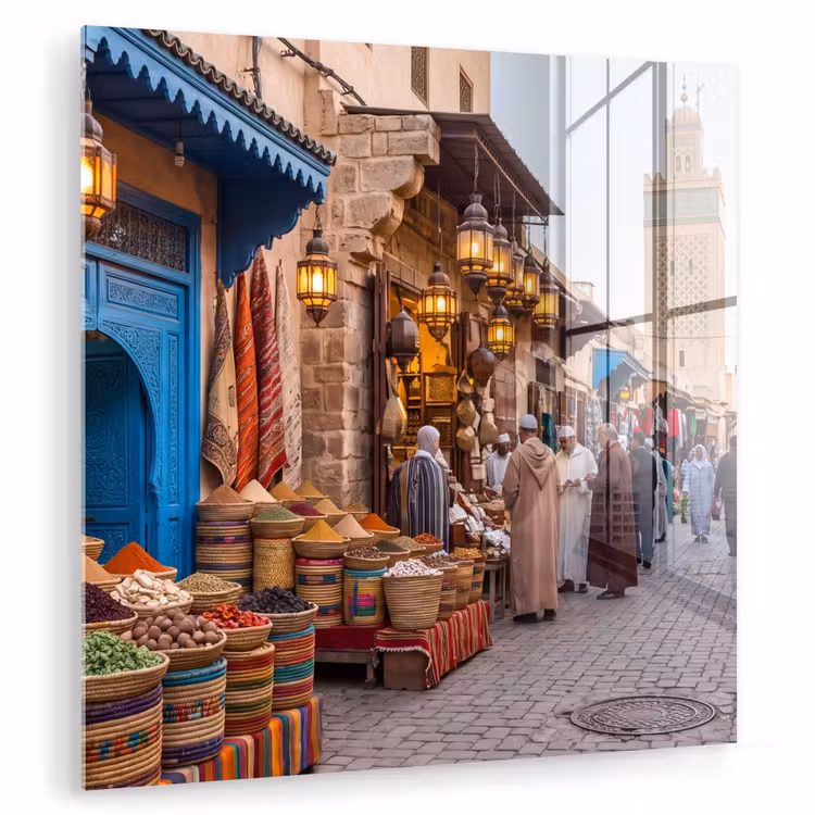 Glass Print - Market - Oriental - Colorful - Markt - Oosters - Kleurrijk plexiglas 5mm klein