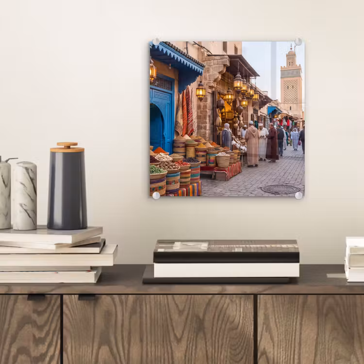 Glass Print - Market - Oriental - Colorful - Markt - Oosters - Kleurrijk plexiglas 5mm klein