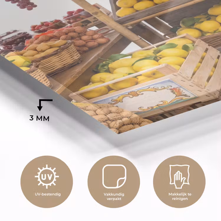 Glass Print - Market Stall - Fruit - Fresh - Marktkraam - Fruit - Vers plexiglas 5mm klein