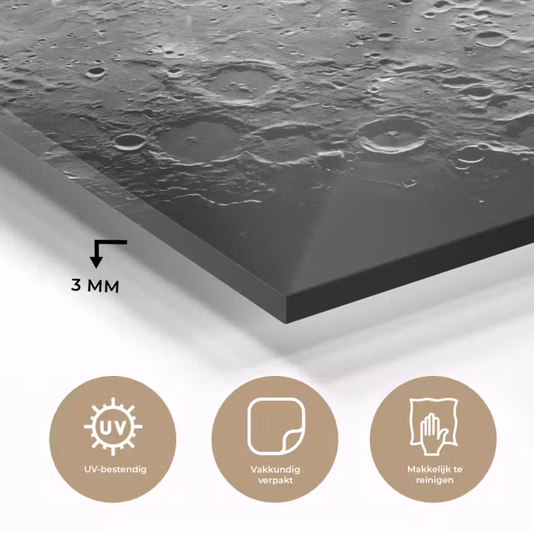 Glass Print - Moon - Craters - Space - Maan - Kraters - Ruimte plexiglas 5mm klein