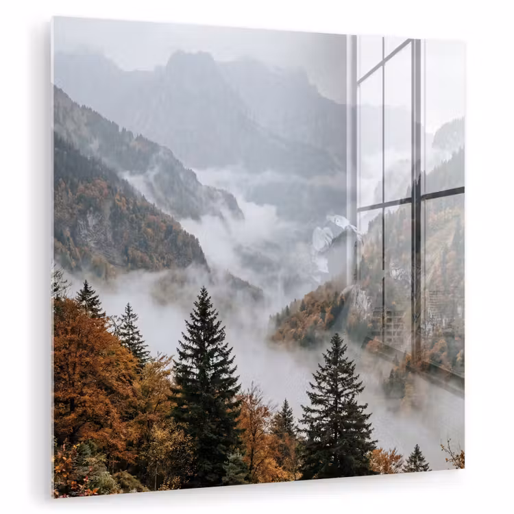 Bergen - Vallei - Mist - Herfst - Natuur plexiglas 5mm klein -zzzproduct_nieuw