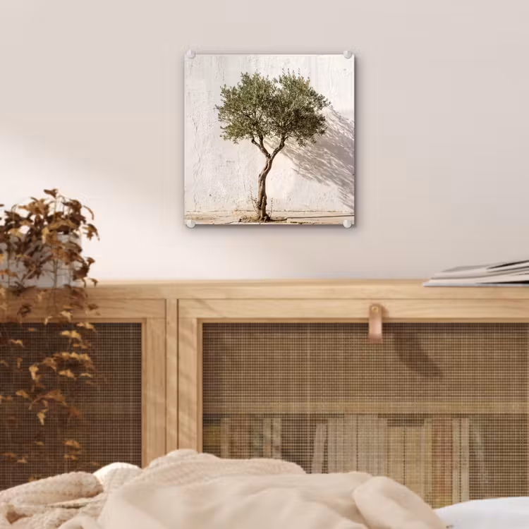 Glass Print - Olive Tree - Wall - White - Olijfboom - muur - wit plexiglas 5mm klein