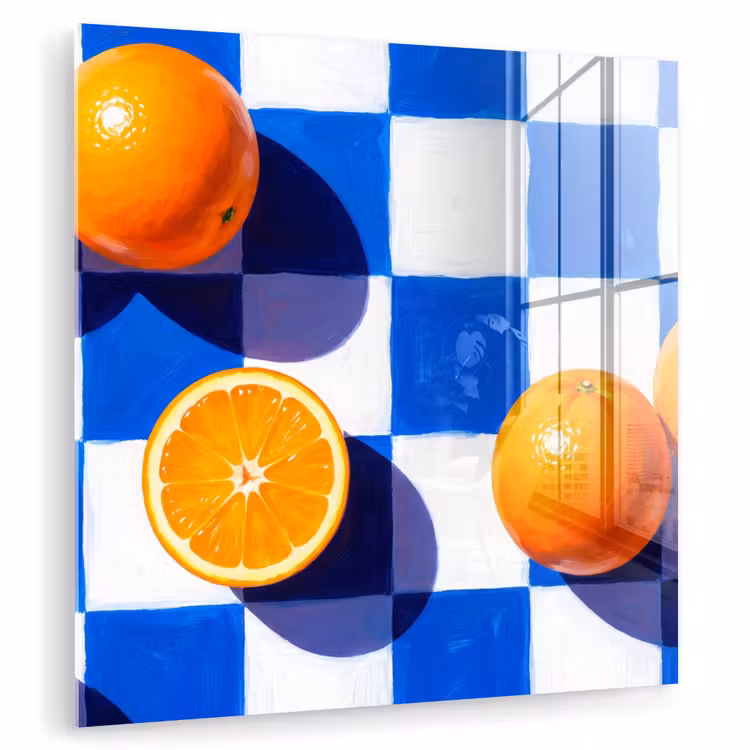 Glass Print - Orange - Checkered - Food - Sinaasappel - Geruit - Eten plexiglas 5mm klein