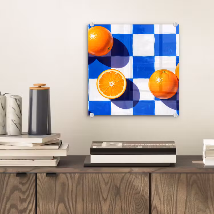 Glass Print - Orange - Checkered - Food - Sinaasappel - Geruit - Eten plexiglas 5mm klein