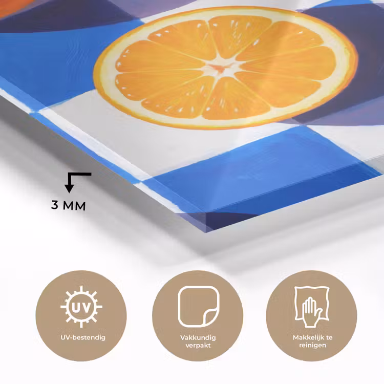 Glass Print - Orange - Checkered - Food - Sinaasappel - Geruit - Eten plexiglas 5mm klein