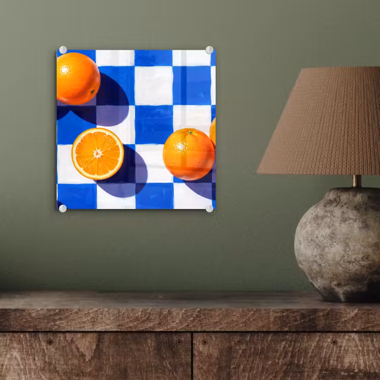 Glass Print - Orange - Checkered - Food - Sinaasappel - Geruit - Eten plexiglas 5mm klein