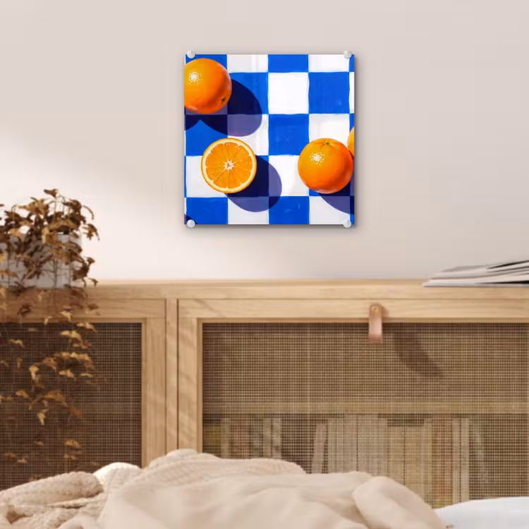 Glass Print - Orange - Checkered - Food - Sinaasappel - Geruit - Eten plexiglas 5mm klein