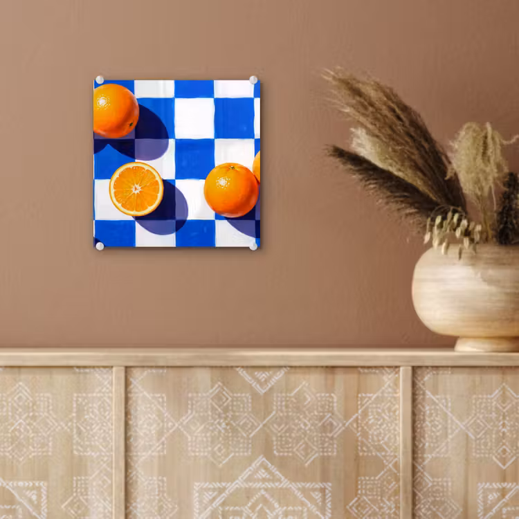 Glass Print - Orange - Checkered - Food - Sinaasappel - Geruit - Eten plexiglas 5mm klein