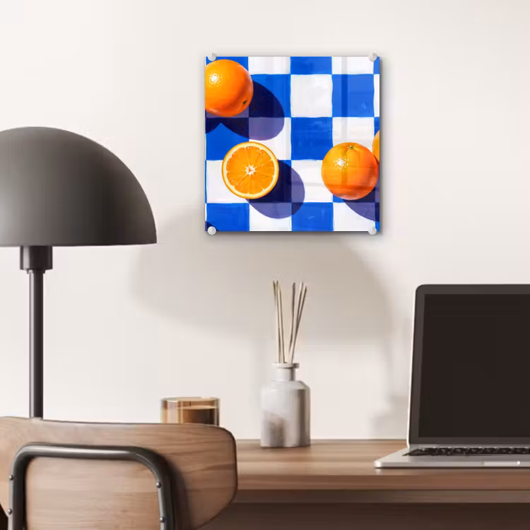 Glass Print - Orange - Checkered - Food - Sinaasappel - Geruit - Eten plexiglas 5mm klein