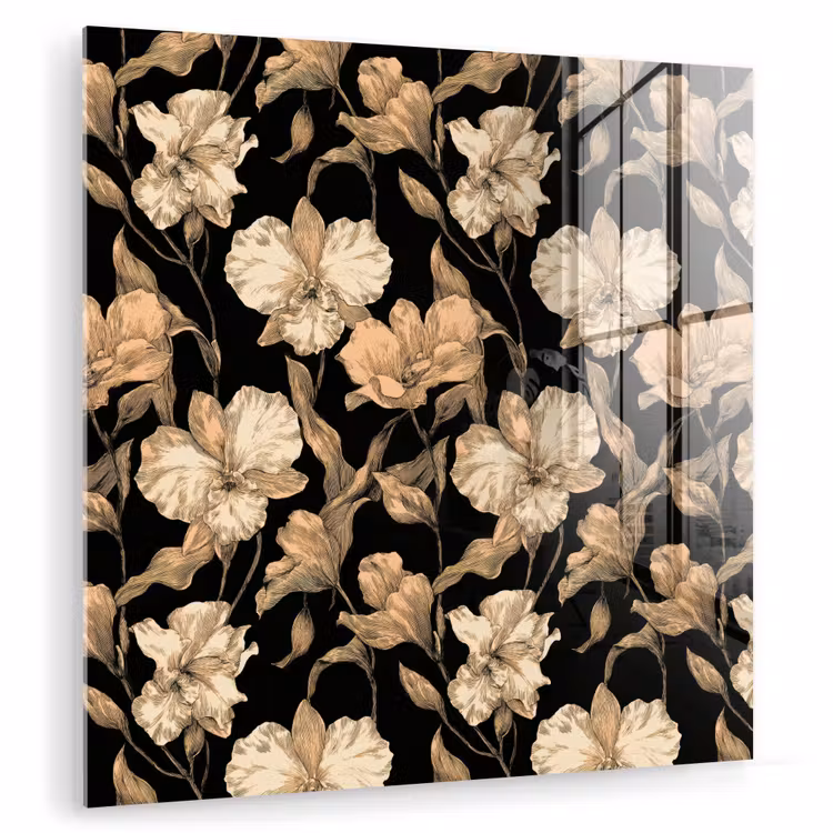 Orchideeën - Lijntekening - Patroon - Beige - Zwart plexiglas 5mm klein 11 -zzzproduct_nieuw