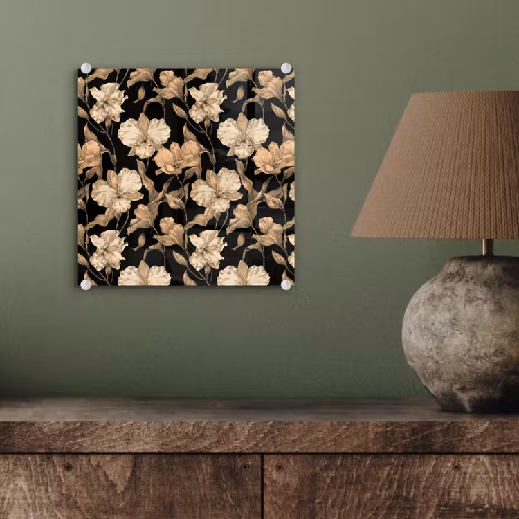 Orchideeën - Lijntekening - Patroon - Beige - Zwart plexiglas 5mm klein 11 -sfeer3