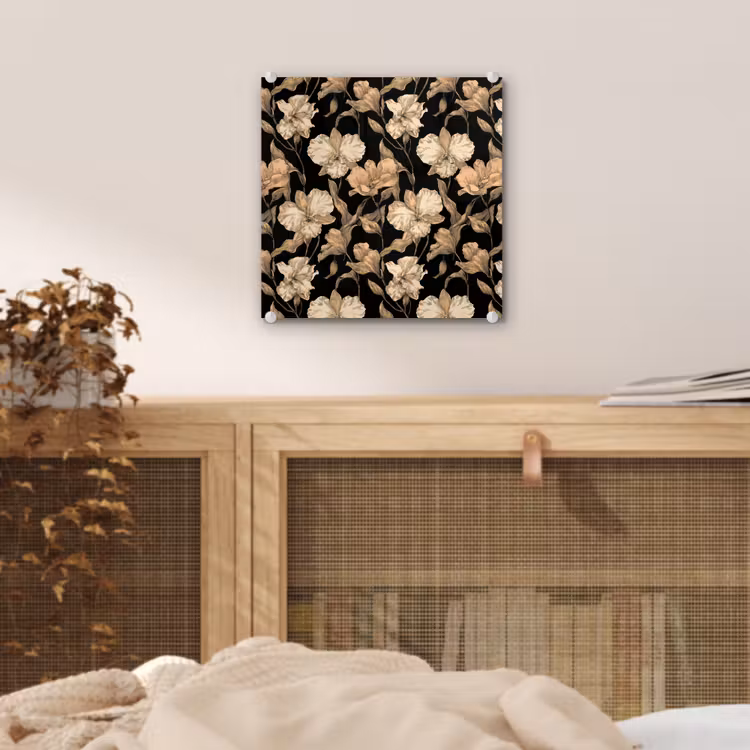 Orchideeën - Lijntekening - Patroon - Beige - Zwart plexiglas 5mm klein 11 -sfeer4