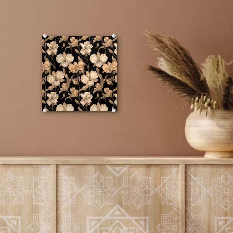 Orchideeën - Lijntekening - Patroon - Beige - Zwart plexiglas 5mm klein 11 -sfeer5