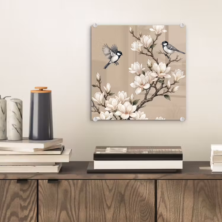 Oosters - Vogels - Beige plexiglas 5mm klein -sfeer1