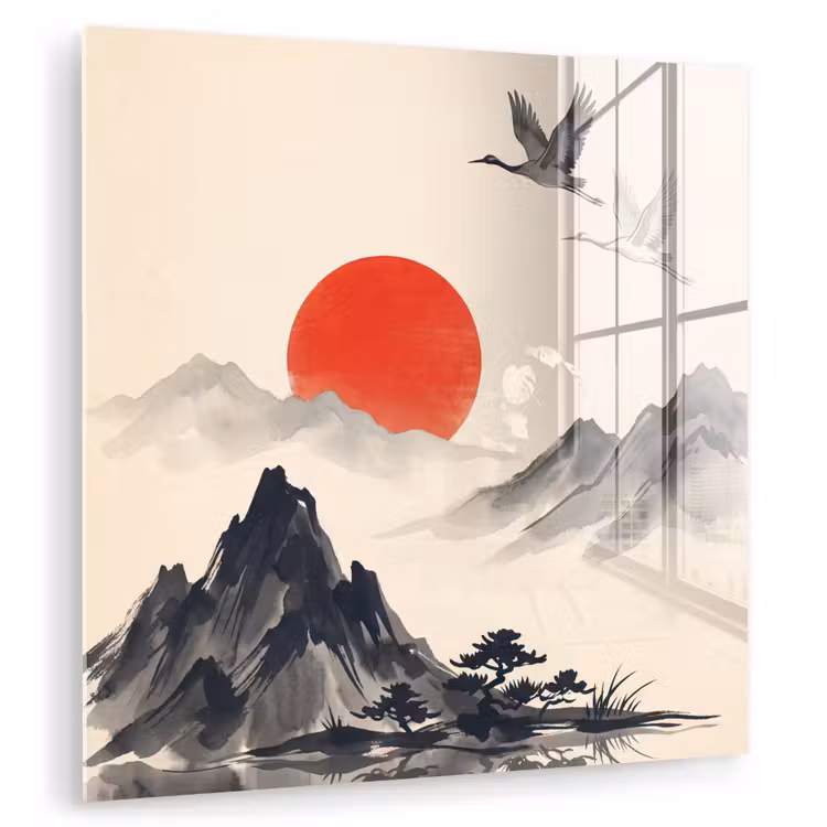 Oosters - Kraanvogels - Landschap plexiglas 5mm klein -zzzproduct_nieuw