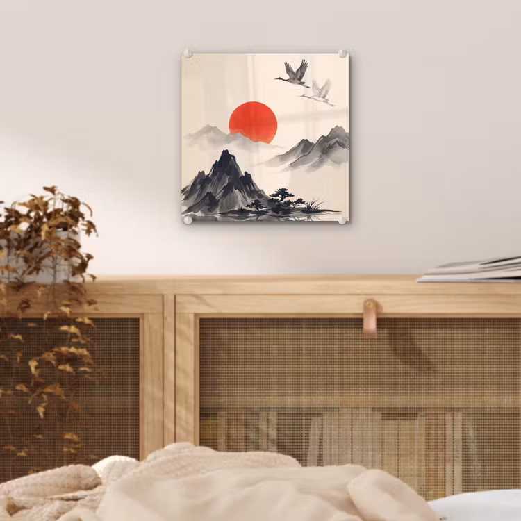 Oosters - Kraanvogels - Landschap plexiglas 5mm klein -sfeer4