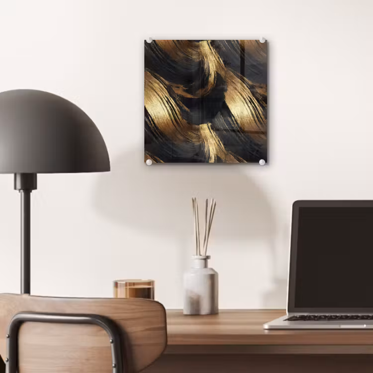 Verfstreken - Abstract - Goud - Zwart plexiglas 5mm klein 11 -sfeer6