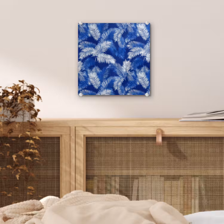 Palmblad - Patroon - Blauw plexiglas 5mm klein 11 -sfeer4