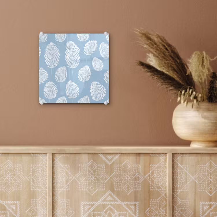 Palmbladeren - Naadloos - Patroon - Pastelblauw plexiglas 5mm klein 11 -sfeer5