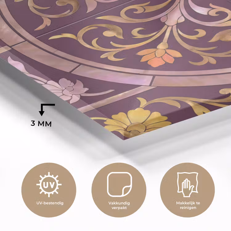 Patroon - Floraal - Oosters - Paars - Goud plexiglas 5mm klein -sfeer2