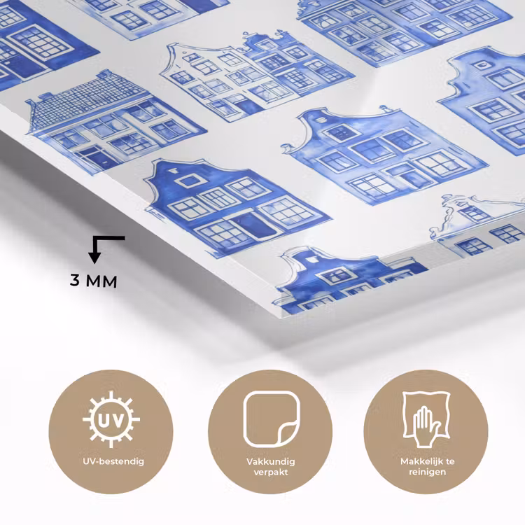Patroon - Huizen - Blauw plexiglas 5mm klein 11 -sfeer2