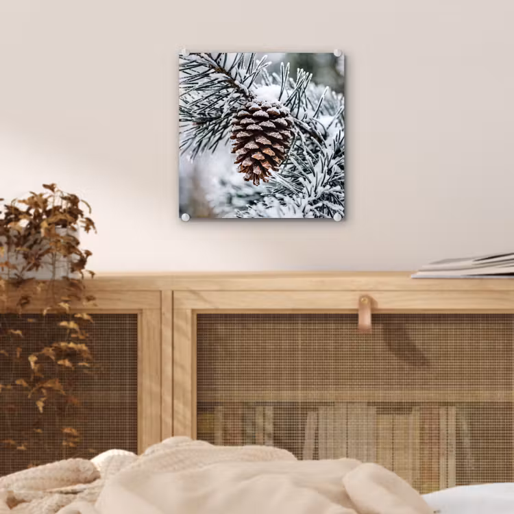 Dennenappel - Tak - Sneeuw - Winter - Sfeervol plexiglas 5mm klein -sfeer4